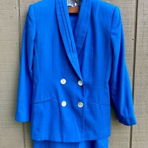 Vintage OLEG CASSINI Royal Blue 2-Piece Skirt Suit Size 8